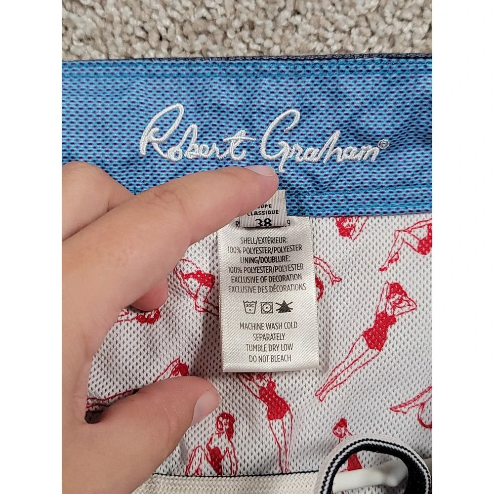 Robert Graham Mens Classic Fit Swim Trunks Size 38 Gray Lined Stretch Beach Surf